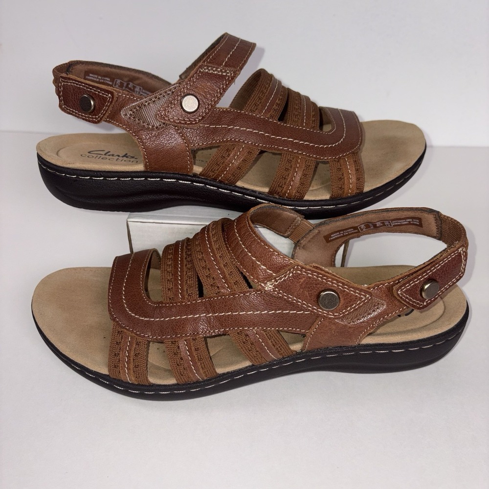 Clarks Collection Laurieann Erin Womens 10 Brown Leather Slingback Comfy Sandals